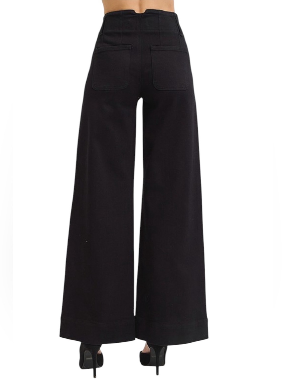 Risen High-Waist Wide Leg Black Jeans 7/28 - Picture 3 of 4